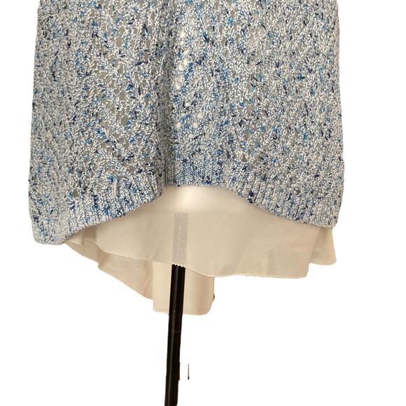 Lucky Brand Blue White Open Knit Scoop Neck Boho Knit Sweater Shirt Size Medium - Picture 15 of 16